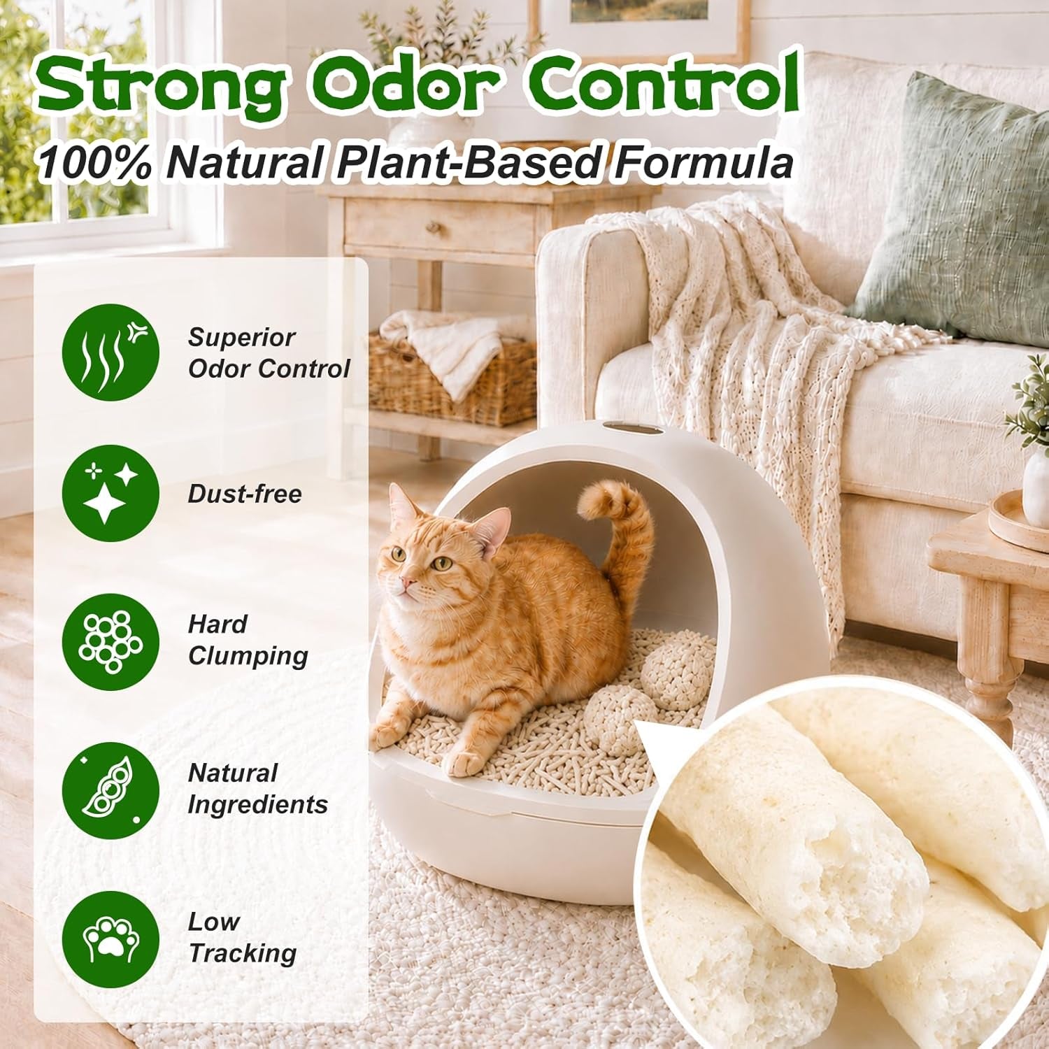 Tofu 100% Natural Plant-Based Cat Litter Unscented Dust-Free and Respiratory Friendly Low Tracking Fast Clumping for Multi-Cat Homes 9LB