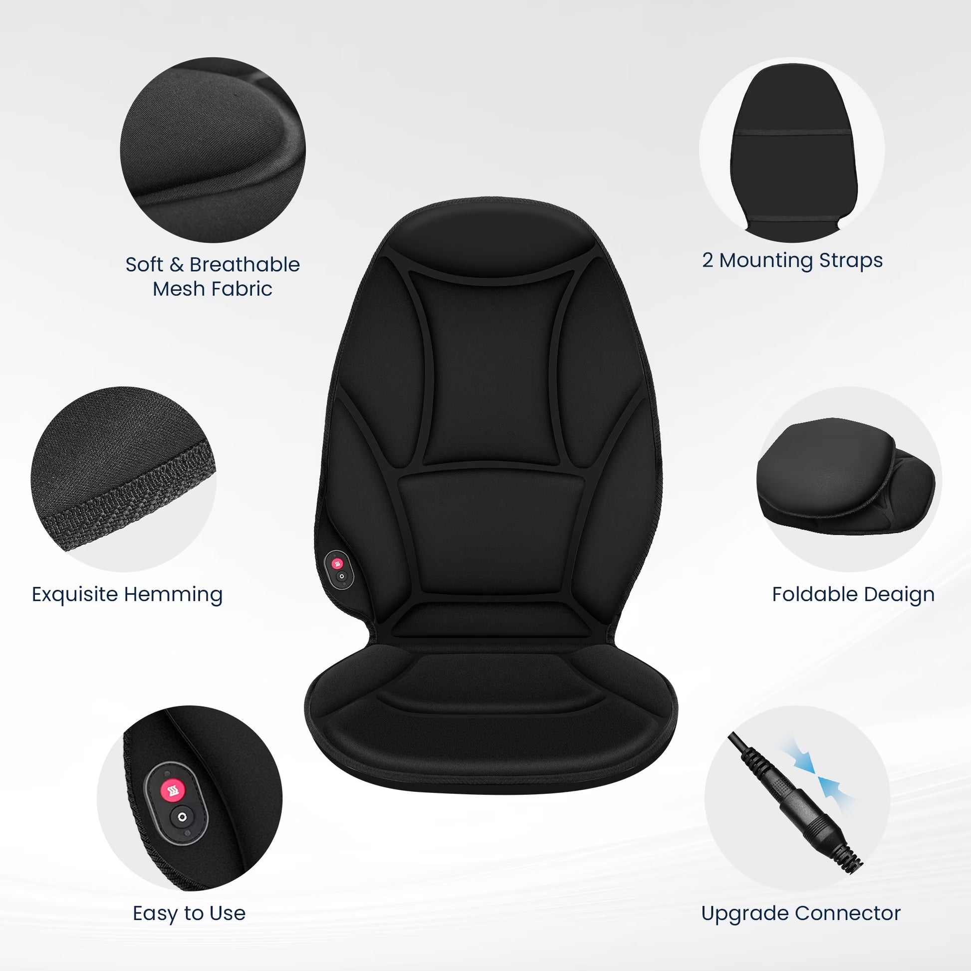 Vibration Seat Cushion Massager with Heat, Back Massager Chair Pad for Home Office Car, Black, Gifts