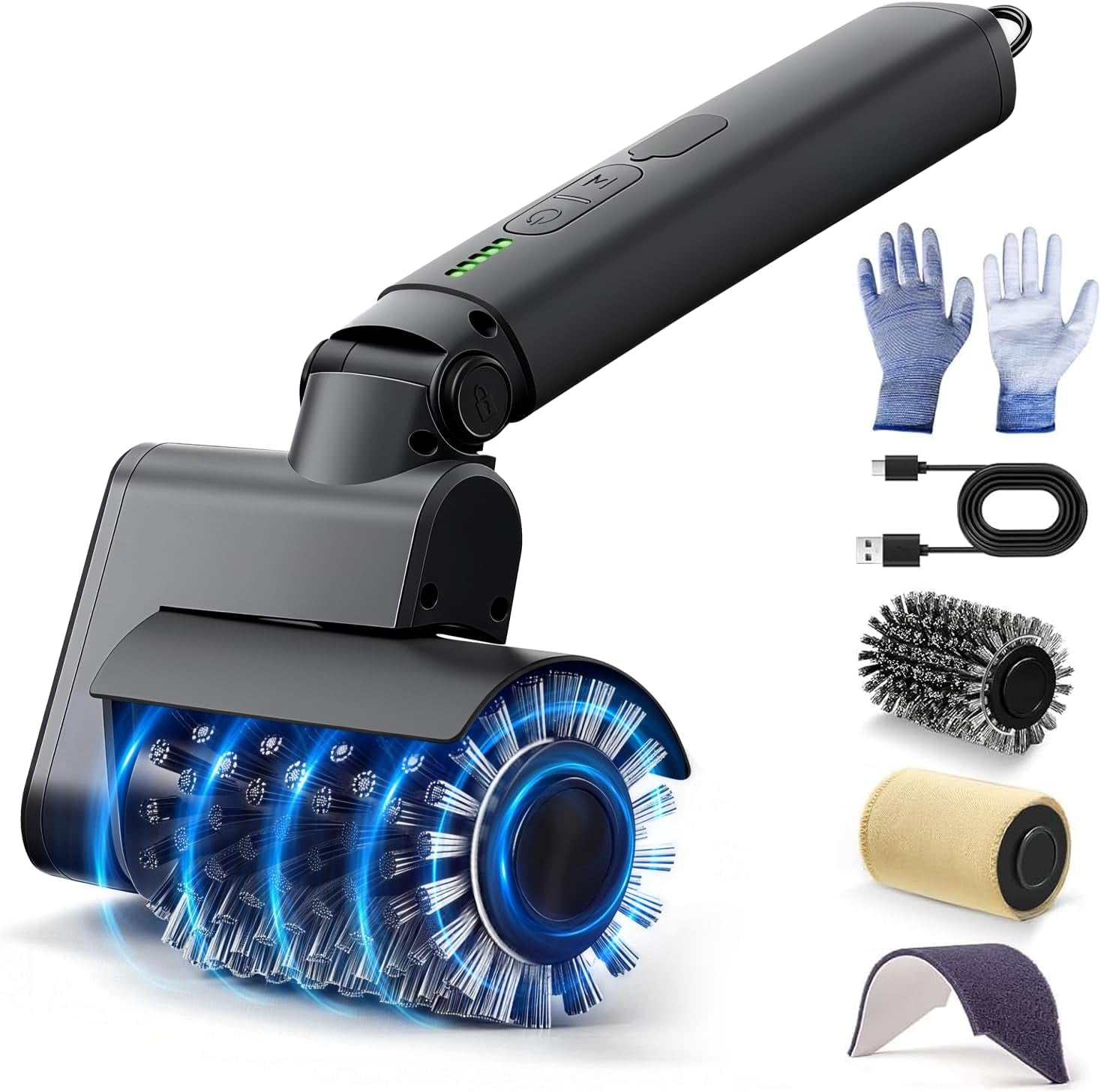 Electric Grill Brush, 2026 Upgraded 3-In-1 Kit BBQ Grill Cleaner with 3 Heads, 3-Speed, Angle Adjust & 150 Mins Runtime, Cordless Rechargeable Grill Brush for Outdoor Barbecue Grates (Black)