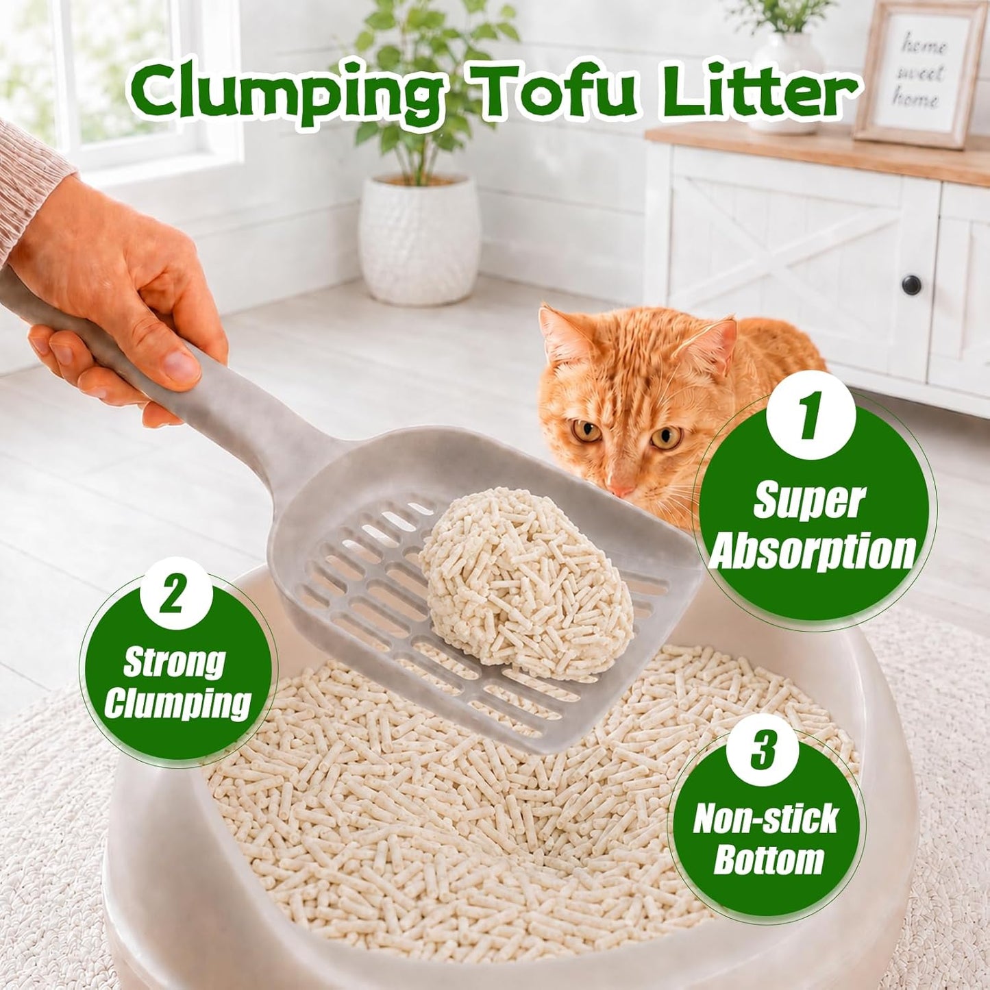 Tofu 100% Natural Plant-Based Cat Litter Unscented Dust-Free and Respiratory Friendly Low Tracking Fast Clumping for Multi-Cat Homes 9LB