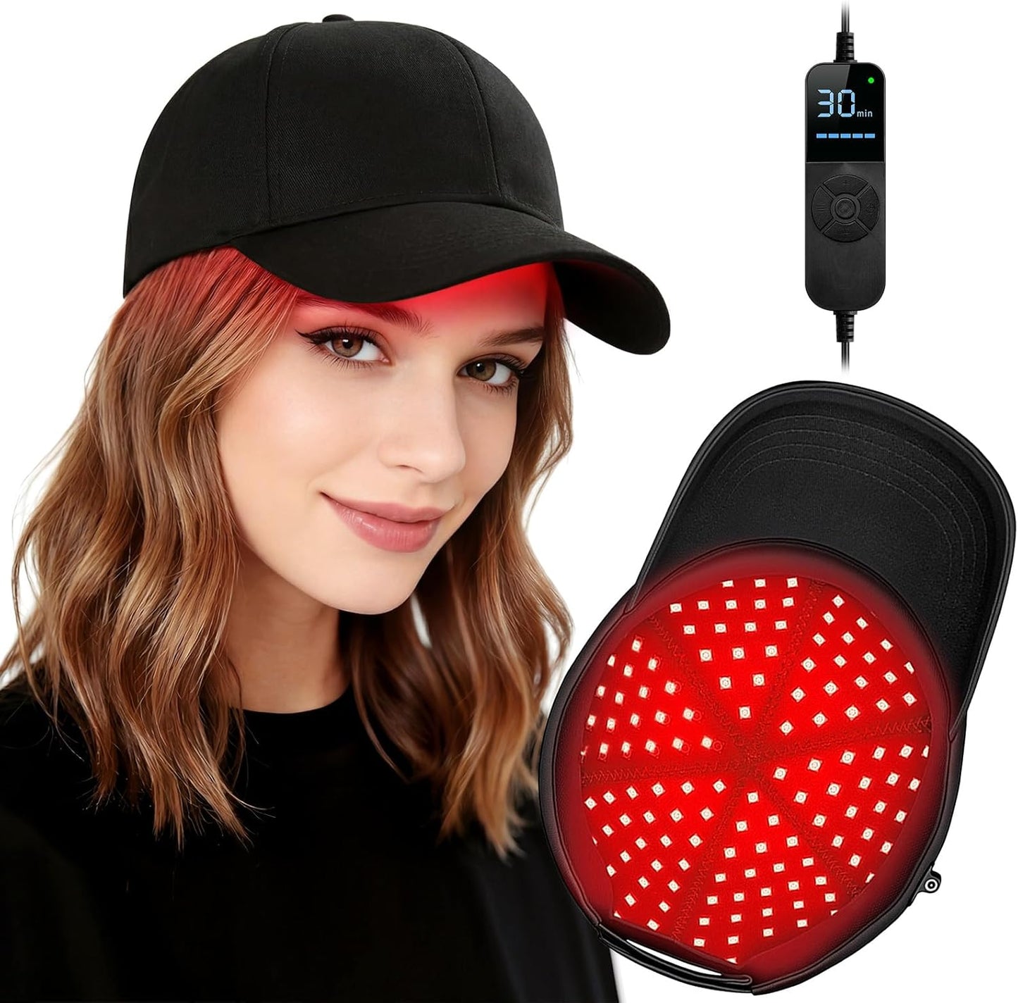Laser Hair Growth Cap, Red Light Therapy for Hair Growth for Men and Women, Black Cap