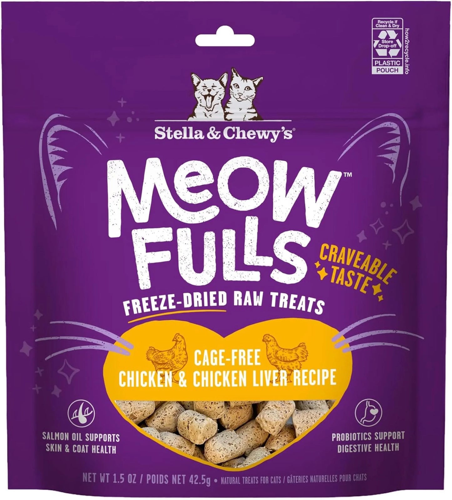 Meowfulls Freeze Dried Cat Treats Chicken & Chicken Liver Recipe - 1.5Oz