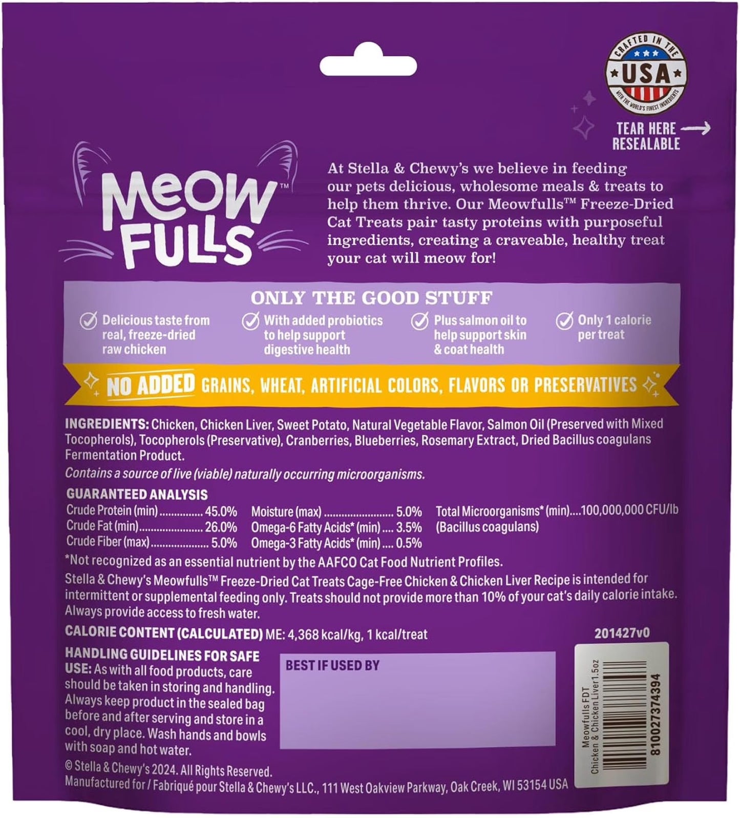 Meowfulls Freeze Dried Cat Treats Chicken & Chicken Liver Recipe - 1.5Oz