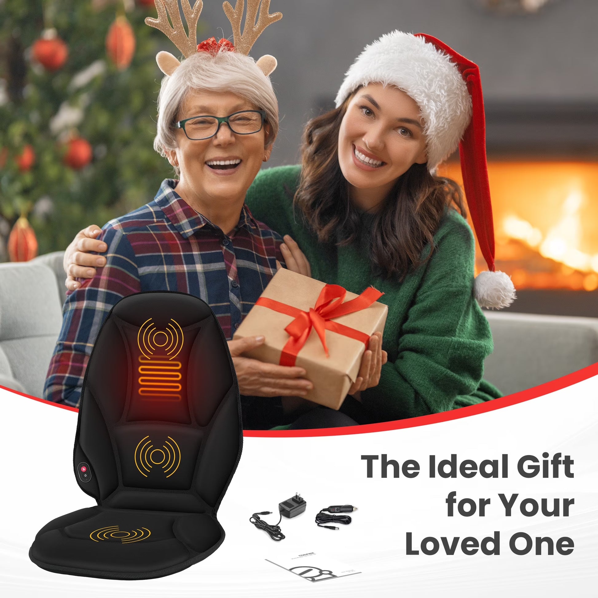 Vibration Seat Cushion Massager with Heat, Back Massager Chair Pad for Home Office Car, Black, Gifts