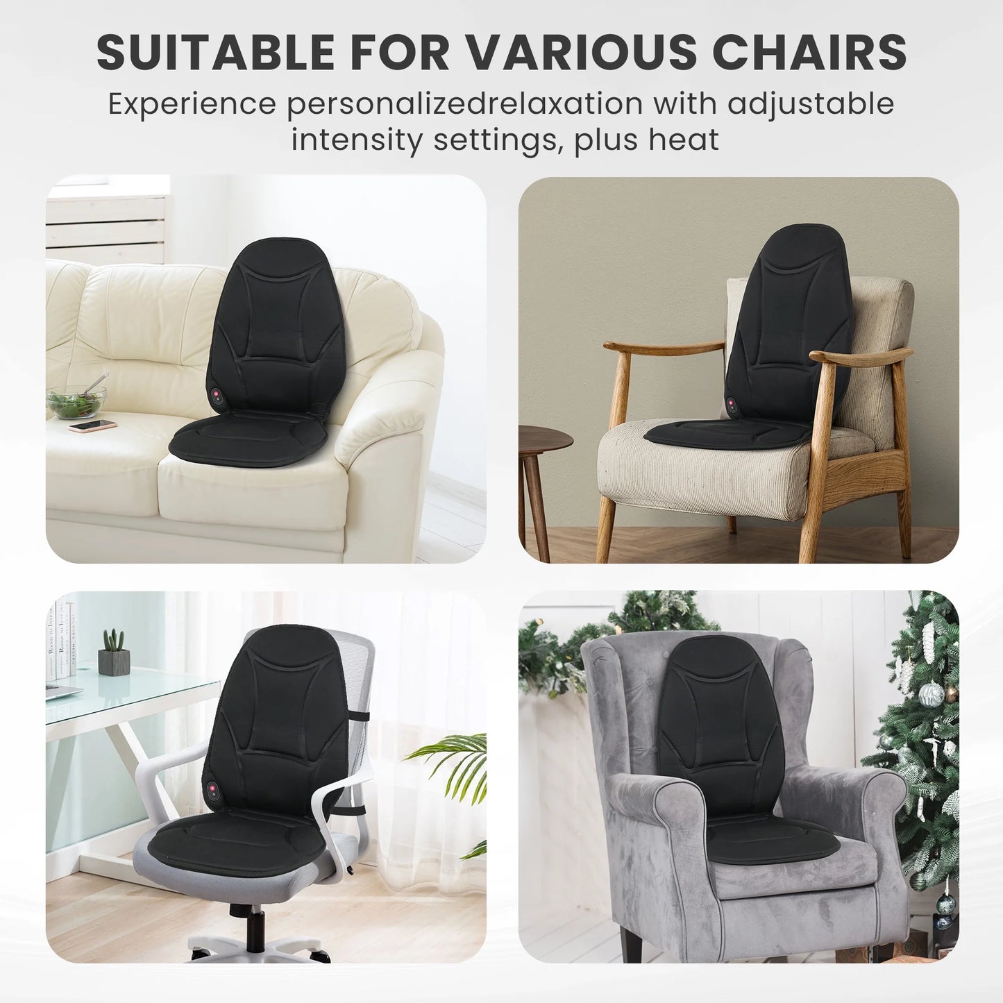 Vibration Seat Cushion Massager with Heat, Back Massager Chair Pad for Home Office Car, Black, Gifts