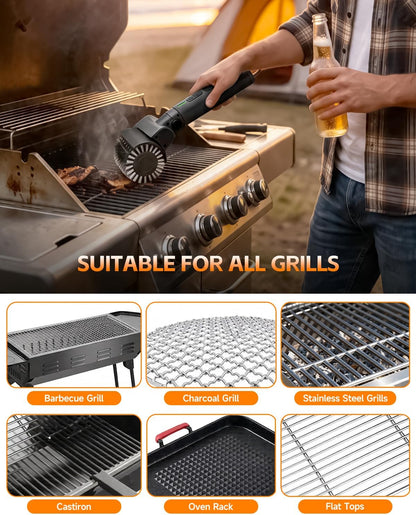 Electric Grill Brush, 2026 Upgraded 3-In-1 Kit BBQ Grill Cleaner with 3 Heads, 3-Speed, Angle Adjust & 150 Mins Runtime, Cordless Rechargeable Grill Brush for Outdoor Barbecue Grates (Black)
