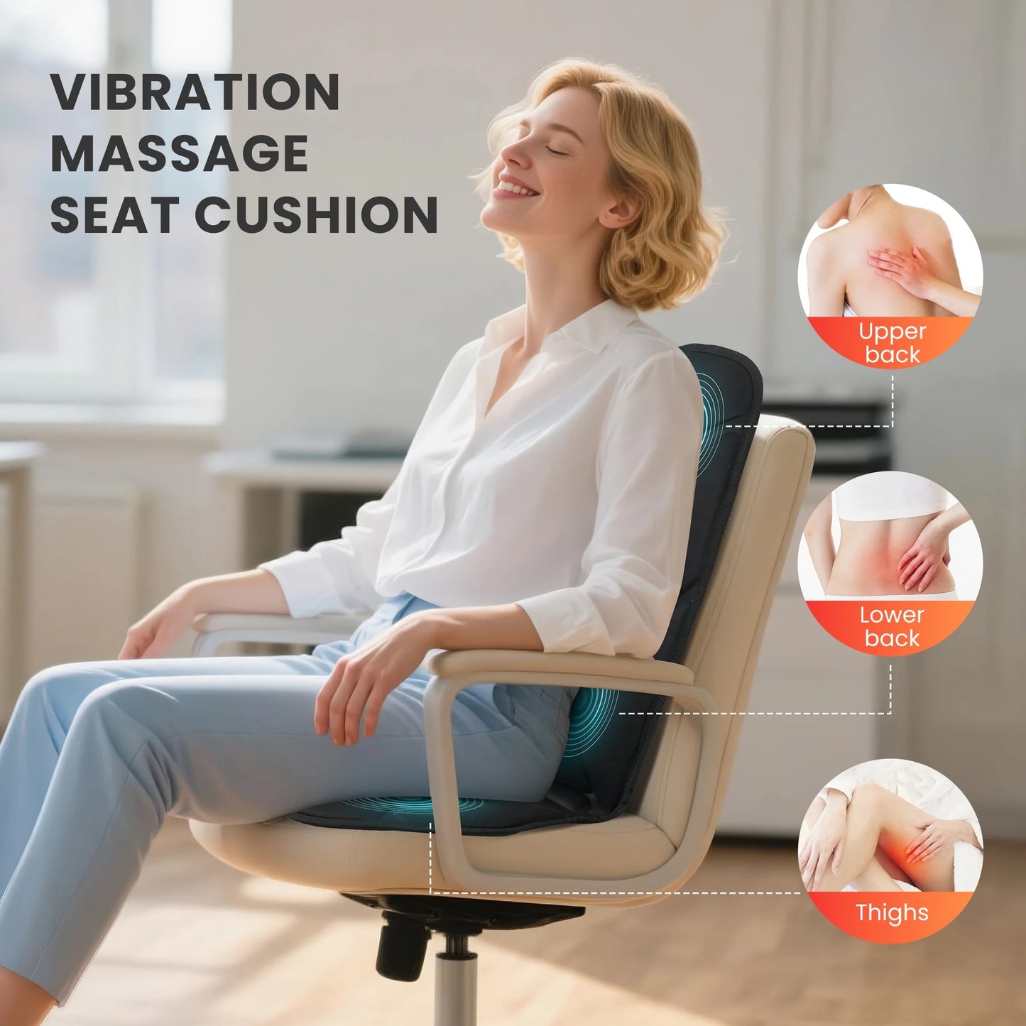 Vibration Seat Cushion Massager with Heat, Back Massager Chair Pad for Home Office Car, Black, Gifts