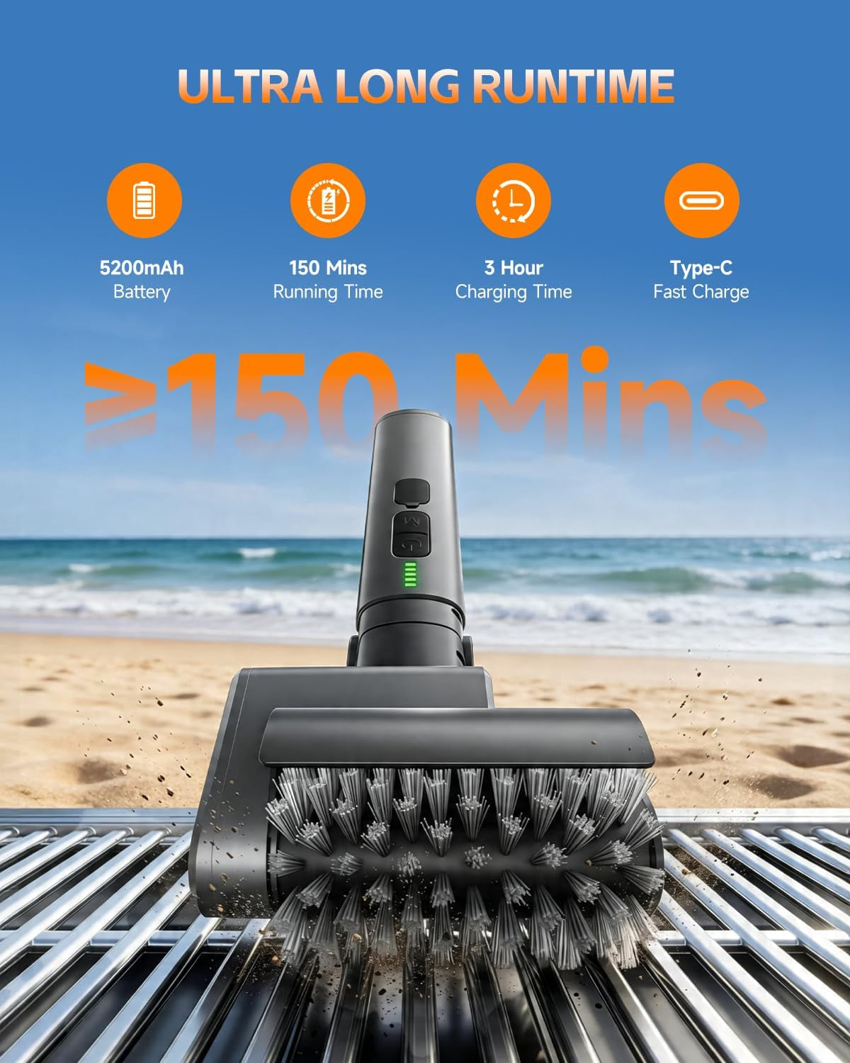 Electric Grill Brush, 2026 Upgraded 3-In-1 Kit BBQ Grill Cleaner with 3 Heads, 3-Speed, Angle Adjust & 150 Mins Runtime, Cordless Rechargeable Grill Brush for Outdoor Barbecue Grates (Black)