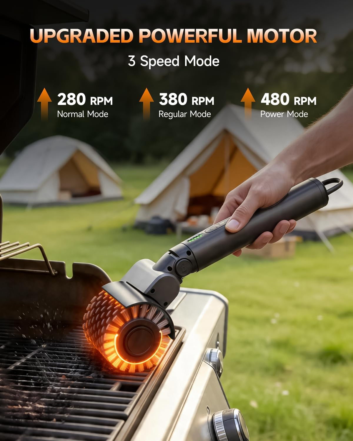Electric Grill Brush, 2026 Upgraded 3-In-1 Kit BBQ Grill Cleaner with 3 Heads, 3-Speed, Angle Adjust & 150 Mins Runtime, Cordless Rechargeable Grill Brush for Outdoor Barbecue Grates (Black)