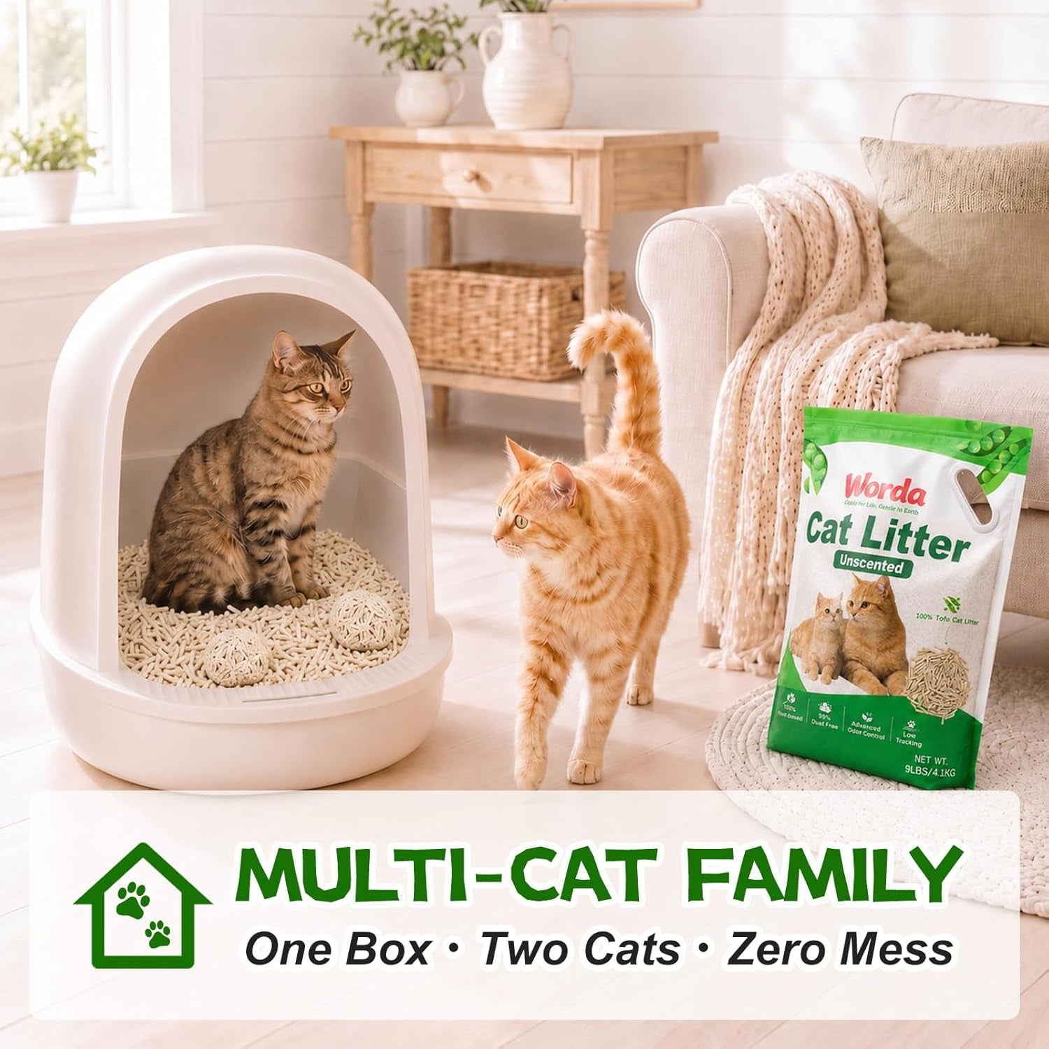 Tofu 100% Natural Plant-Based Cat Litter Unscented Dust-Free and Respiratory Friendly Low Tracking Fast Clumping for Multi-Cat Homes 9LB