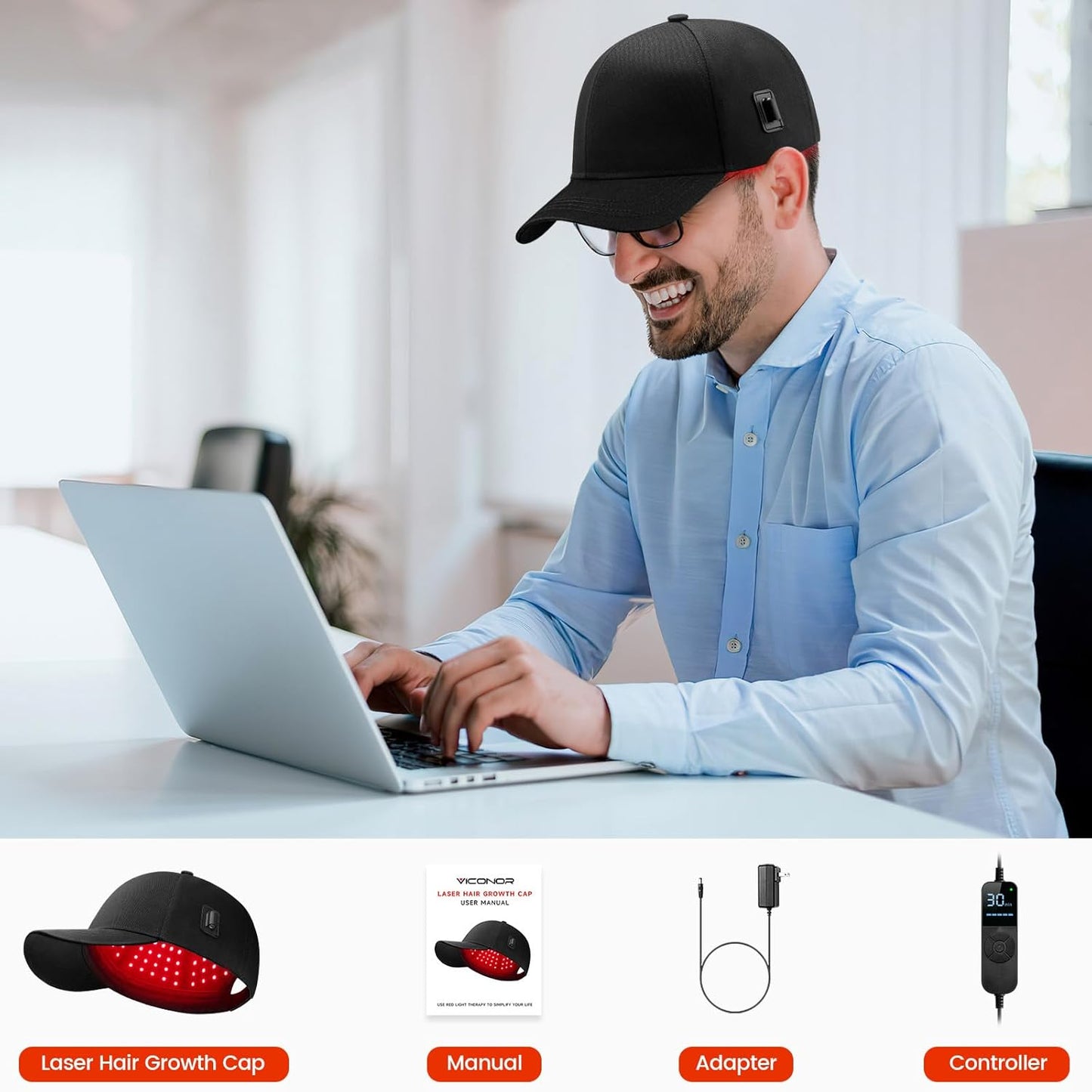 Laser Hair Growth Cap, Red Light Therapy for Hair Growth for Men and Women, Black Cap