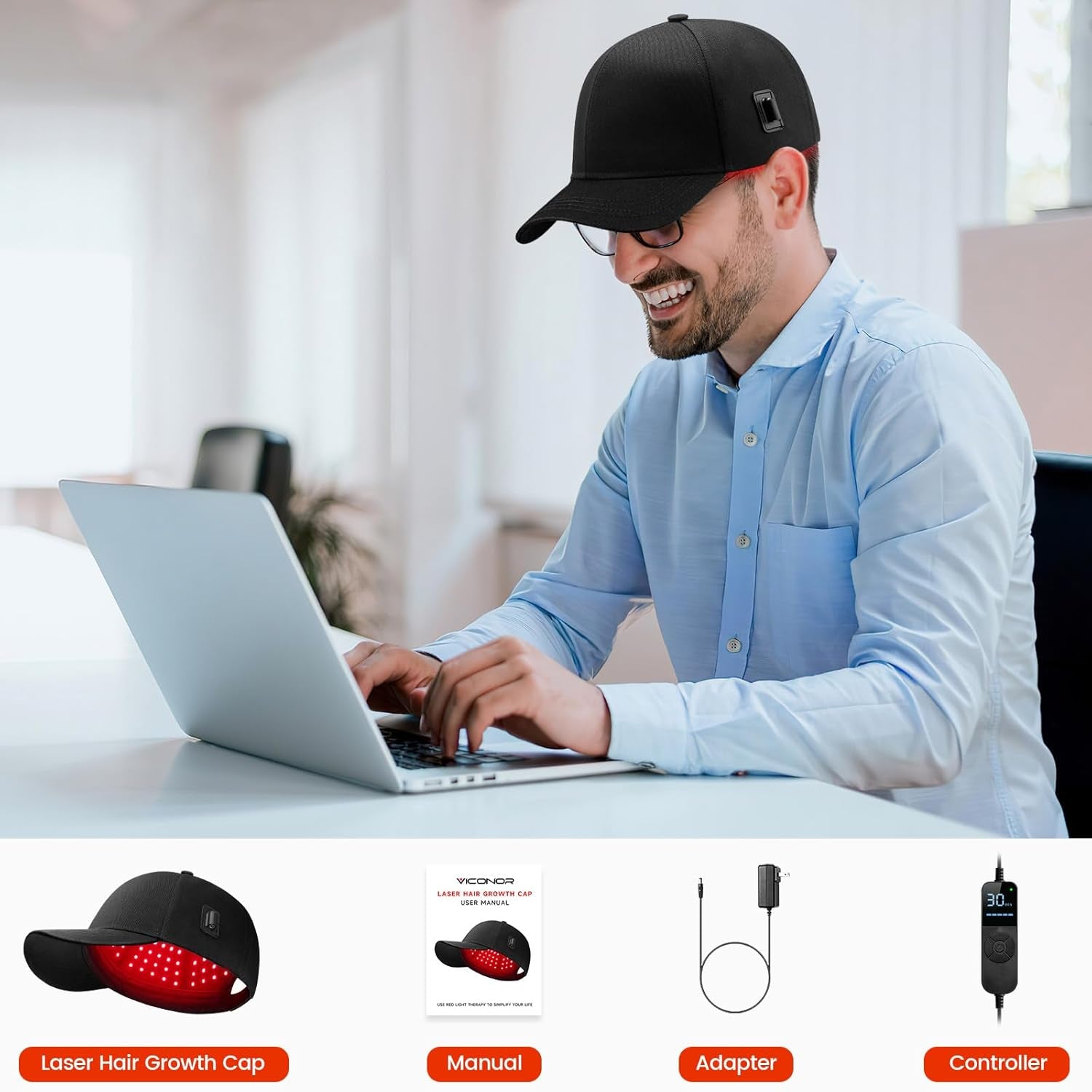 Laser Hair Growth Cap, Red Light Therapy for Hair Growth for Men and Women, Black Cap